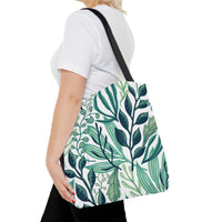 Green and White Botanical Pattern Tote Bag