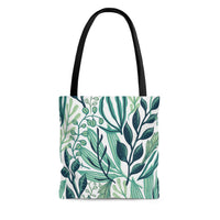 Green and White Botanical Pattern Tote Bag