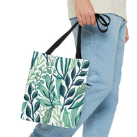 Green and White Botanical Pattern Tote Bag