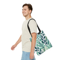 Green and White Botanical Pattern Tote Bag