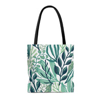 Green and White Botanical Pattern Tote Bag