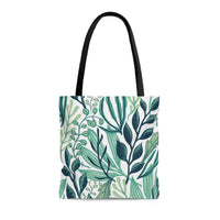 Green and White Botanical Pattern Tote Bag