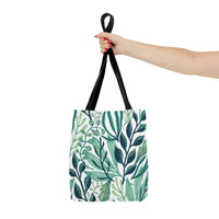 Green and White Botanical Pattern Tote Bag