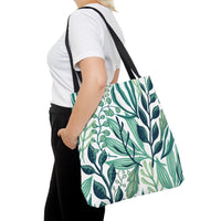 Green and White Botanical Pattern Tote Bag