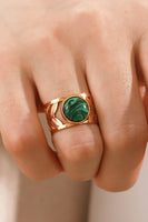 18k Gold Plated Malachite Leaf Ring