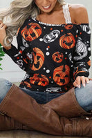 One Shoulder Jack-O'-Lantern Graphic Sweatshirt