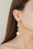 5-Pair Wholesale Inlaid Rhinestone Moon and Star Drop Earrings