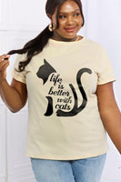 Simply Love Simply Love Full Size LIFE IS BETTER WITH CATS Graphic Cotton Tee