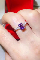 1 Carat Moissanite Platinum-Plated Rectangle Ring in Purple