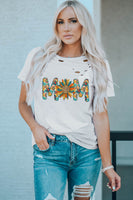 Letter Sunflower Graphic Distressed Tee