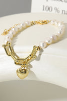 14K Gold Plated Heart Charm Pearl Bracelet