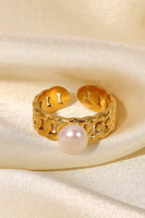 Pearl Stainless Steel Open Ring