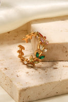 Zircon 18K Gold-Plated Leaf Open Ring