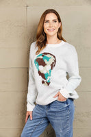 Woven Right Skull Graphic Drop Shoulder Sweater