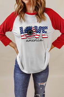 Raglan Sleeve Round Neck LOVE AMERICA Graphic Tee