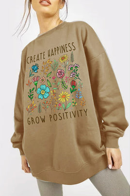 Simply Love Full Size CREATE HAPPINESS  GROW POSITIVITY Graphic Sweatshirt