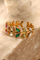 Zircon 18K Gold-Plated Leaf Open Ring