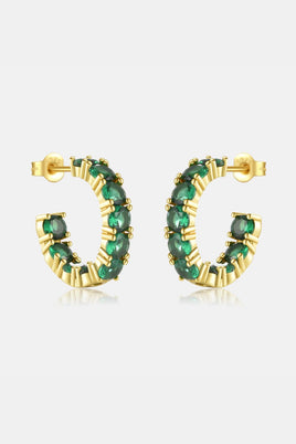 Inlaid Zircon C-Hoop Earrings