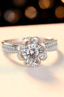 2 Carat Moissanite Floral Platinum-Plated Ring