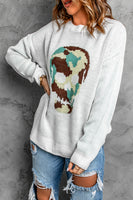 Woven Right Skull Graphic Drop Shoulder Sweater