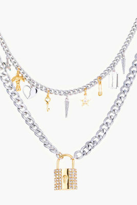 5-Piece Wholesale Lock Pendant Double-Layered Necklace