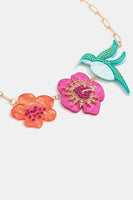 Flower & Bird Rhinestone Decor Necklace