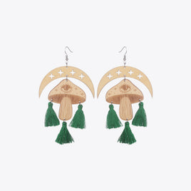 Moon & Mushroom Tassel Detail Dangle Earrings