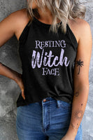 Round Neck RESTING WITCH FACE Graphic Tank Top