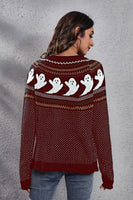 Ghost Pattern Round Neck Long Sleeve Sweater