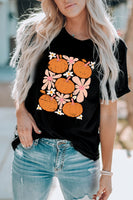 Round Neck Short Sleeve Pumpkin Graphic T-Shirt