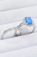 2-Piece 925 Sterling Silver Opal Ring Set