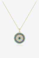 925 Sterling Silver Round Shape Artificial Turquoise Pendant Necklace