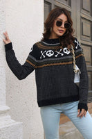 Ribbed Round Neck Long Sleeve Pullover Sweater