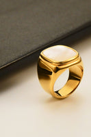 Stainless Steel 18K Gold-Plated Inlaid Shell Ring