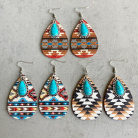 Turquoise Teardrop Shape Wooden Dangle Earrings